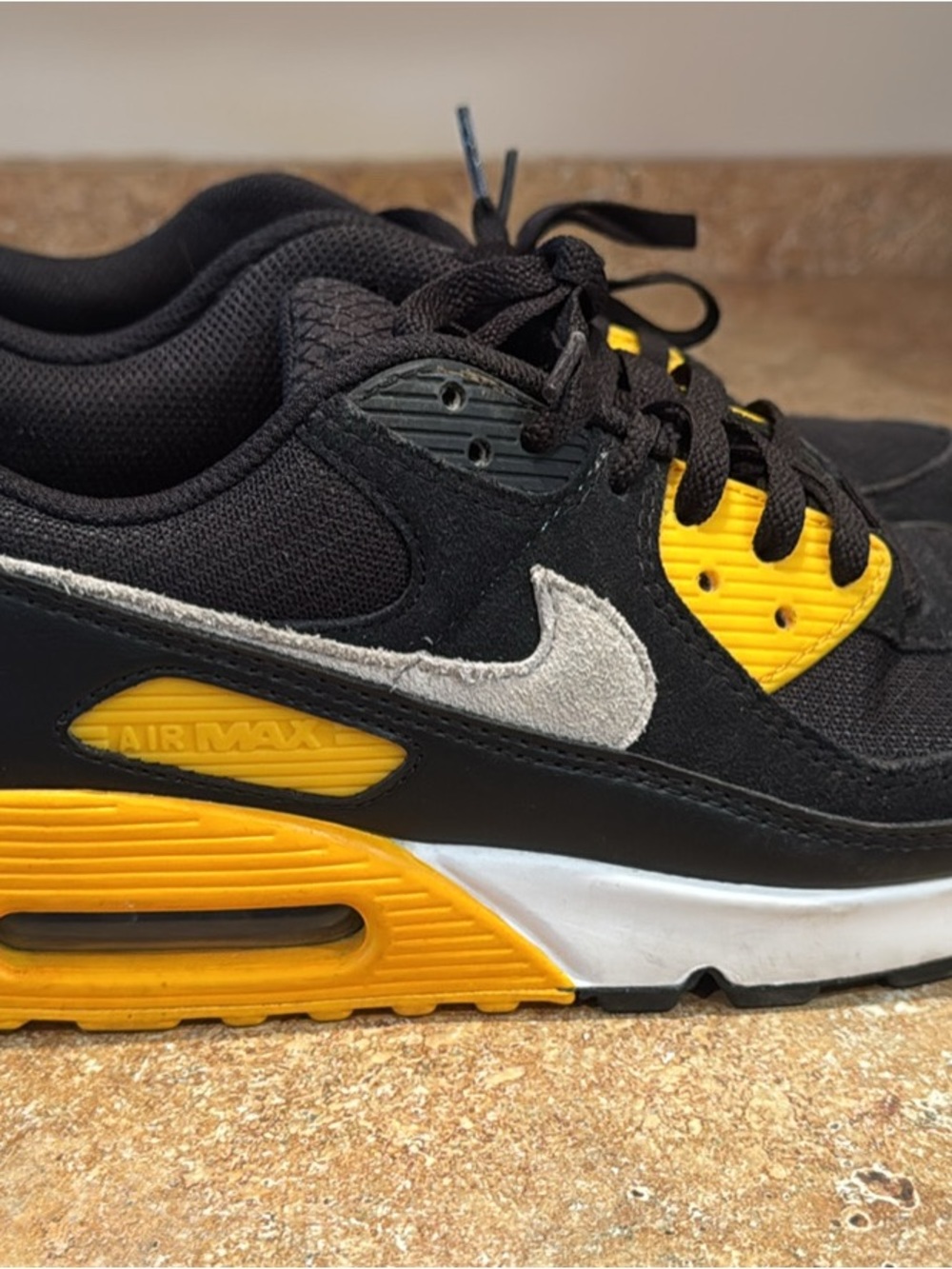 Nike Kids Black and Yellow Air Max Sneakers with White Swoosh
